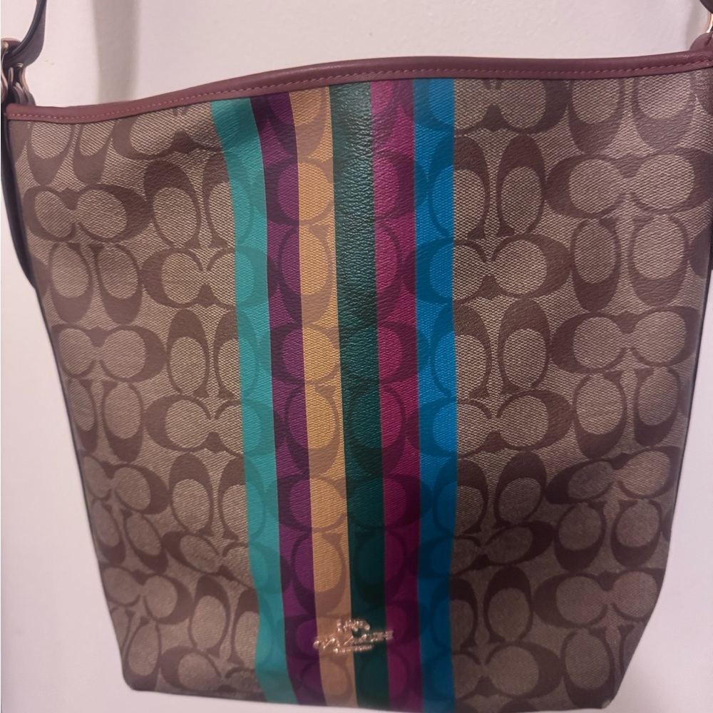 Coach Brown Multicolor Stripe Shoulder Bag